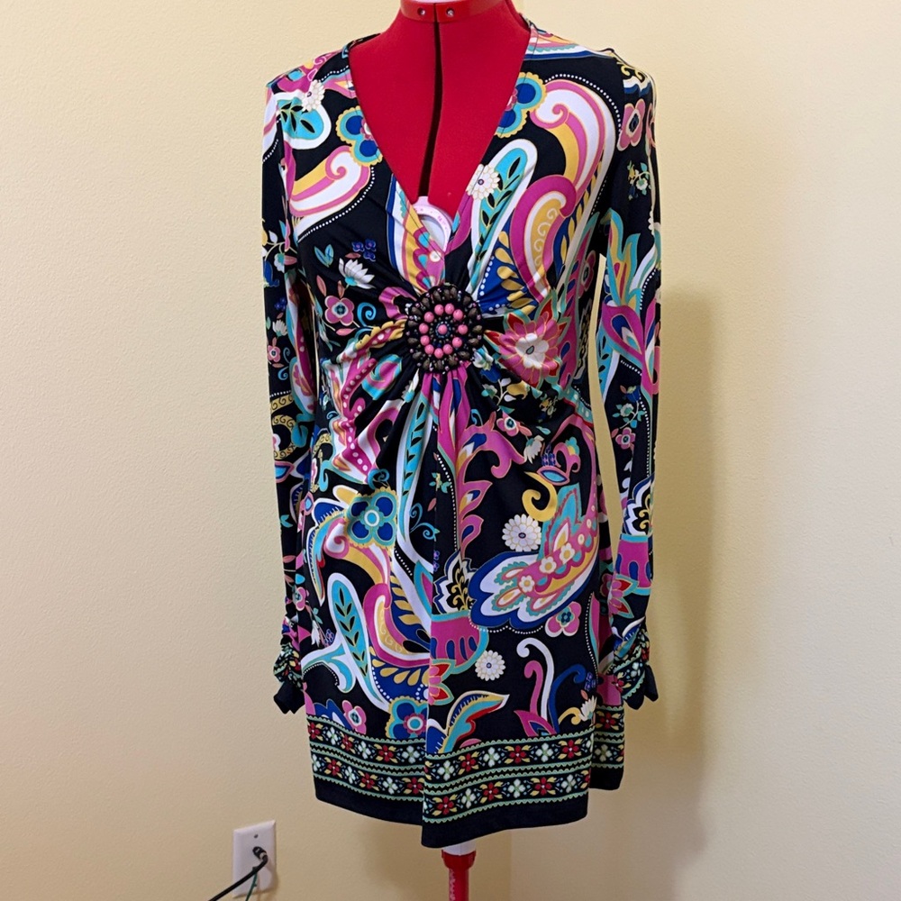 ECI Multicolor Paisley Long Sleeve Dress